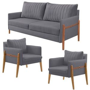 Conjunto De Sala De Estar Orion Com 1 Sofá 2 Lugares Living E 2 Poltronas Cinza