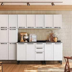 Cozinha Compacta Em Aço 5 Peças 16 Portas 2 Gavetas Itatiaia Florença Branco Neve