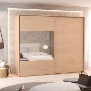 Guarda Roupa Casal 2 Portas De Correr Santorini 2 Espelhos Carvalho Nature-off White