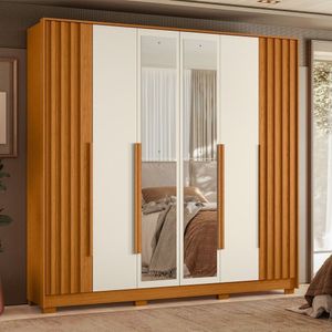 Guarda Roupa Casal 06 Portas Com Espelho Deville Cinamomo-off White