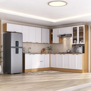Cozinha Compacta 10 Peças 5 Aéreos 4 Balcões 1 Paneleiro Duplo Soho Cabecasa Madeiramadeira Freijó-branco