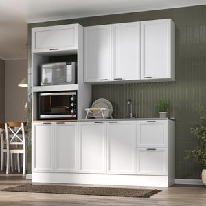 Cozinha Compacta 3 Peças 1 Aéreo 1 Balcão 1 Paneleiro Torre Quente Soho Cabecasa Madeiramadeira Branco-branco