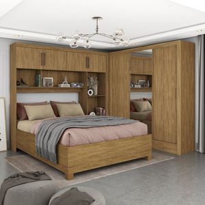 Guarda-roupa Casal Modulado 4 Portas Com Cama Santiago 3 Portas Plus 5 Gavetas Com Espelho Cinamomo