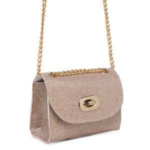 Bolsa Pequena Feminina Transversal De Festa Elegante Brilho Bege