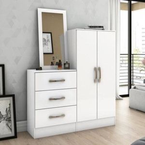 Comôda Multiuso Com 3 Gavetas Organizadora De Roupas E Espelho Para Quarto Grande Branco