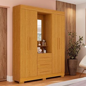 Guarda Roupa De Casal Mônaco Com Espelho 4 Porta Linhamobília Cinamomo