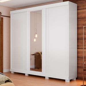 Guarda Roupa Casal Japão Com Espelho 3 Portas Linhamobília Branco
