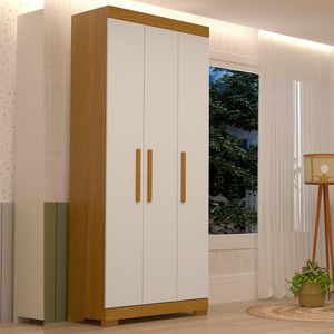 Guarda Roupa Solteiro Canadá 3 Portas Linhamobília Cinamomo Off White