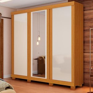 Guarda Roupa Casal Japão Com Espelho 3 Portas Linhamobília Cinamomo Off White