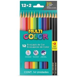 Lápis De Cor Multicolor - 12 Cores + 2 Lápis Preto
