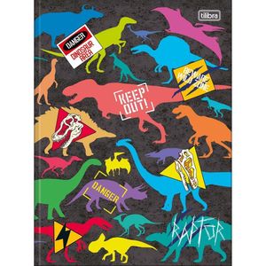 Caderno Universitário Raptor Tilibra Capa Dura Brochura - 48 Folhas Keep Out - Dinossauros