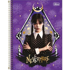 Caderno Universitário Wandinha Tilibra Capa Dura Espiral - 10 Matérias 160 Folhas Nevermore