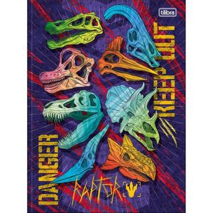 Caderno Universitário Raptor Tilibra Capa Dura Brochura - 48 Folhas Danger Keep Out Ossos