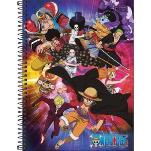 Caderno Universitário One Piece Tilibra Capa Dura Espiral - 1 Matéria 80 Folhas Personagens Fundo Colorido
