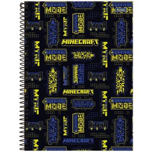 Caderno Universitário Minecraft Foroni Capa Dura Espiral - 1 Matéria 80 Folhas Preto