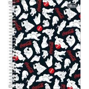 Caderno Colegial Coca-cola Tilibra Capa Dura Espiral - 10 Matérias 160 Folhas Ursos Fundo Preto