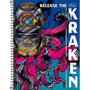 Caderno Universitário 4-fun Tilibra Capa Dura Espiral - 1 Matéria 80 Folhas Kraken