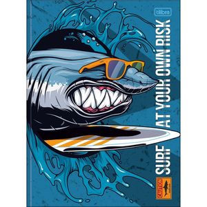 Caderno Universitário 4-fun Tilibra Capa Dura Brochura - 80 Folhas Tubarão Fundo Azul
