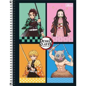 Caderno Universitário Demon Slayer Tilibra Capa Dura Espiral - 10 Matérias 160 Folhas Quadros