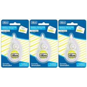 Kit Marca Texto Em Fita Amarelo Tilibra - 5mmx6m C- 3 Unidades