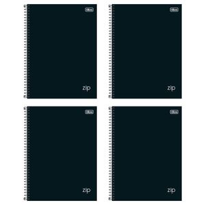 Kit C- 4 Cadernos Universitário Zip Preto Tilibra Capa Dura Espiral - 10m 160fls