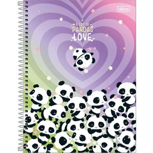 Caderno Universitário Lovely Friend Tilibra Capa Dura Espiral - 1 Matéria 80 Folhas A Lot Of Pandas Love