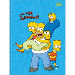 Caderno Universitário Simpsons Tilibra Capa Dura Brochura - 80 Folhas Fundo Azul Claro Família
