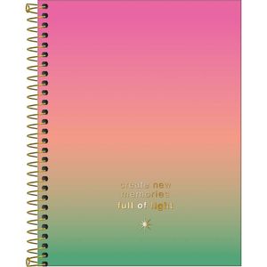 Caderno Colegial Great Tilibra Capa Dura Espiral - 10 Matérias 160 Folhas Full Of Light - Rosa C- Verde