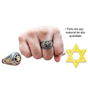 Anel Em Aço Cirúrgico Com Estrela De Davi E Pedra Straus Branca Cor Branco Tamanho Aro 27