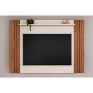 Rack Bancada C/ Painel P/ Tv Até 50 Pol Trend Ripado Extensível 108x136cm Freijó/off White - Dj Móveis