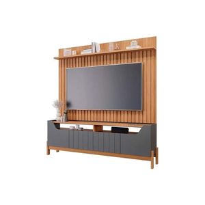Rack Bancada C/ Painel P/ Tv Até 70 Pol Moema/maragogi Ripado 4 Portas E Pés 180x197cm Grafite/nature - Permóbili