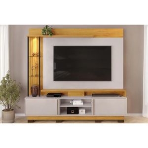 Rack Bancada C/ Painel P/ Tv Até 70 Polegadas Martino Prateleira Nichos E Pés 200x190cm Cedro/bali - Dj Móveis