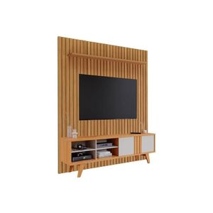 Rack Bancada C/ Painel P/ Tv Até 65 Pol Paraty / Maragogi Ripado 100% Mdf 1 Porta 185x220cm Nature/off White - Permóbili