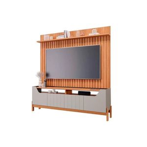 Rack Bancada C/ Painel P/ Tv Até 70 Pol Moema/maragogi Ripado 4 Portas E Pés 180x197cm Off White/nature - Permóbili