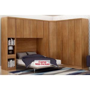 Quarto Casal Completo Rizon-linea 5 Peças (1 Armário Aéreo + 2 Guarda Roupas + 1 Canto Obliquo + 1 Complementos) Qcm110 Cumaru