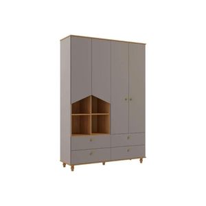Guarda Roupa Infantil 4 Portas E 4 Gavetas Casinha Fendi-nature - Permóbili Baby
