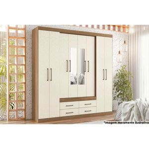 Guarda Roupa 8 Portas (2 C- Espelho) E 4 Gavetas Nápoles Jatobá-areia - Santos Andirá