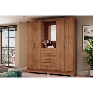 Guarda Roupa 4 Portas E 3 Gavetas C- Espelho Roma 1181 C- Pés Freijo - Carraro