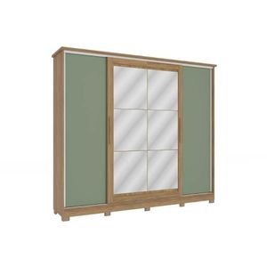 Guarda Roupa 4 Portas De Correr (2 C- Espelho) E 4 Gavetas C- Pés Cb01n565 Flex Nogueira-macadamia Ou Verde - Kappesberg