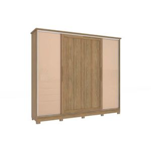 Guarda Roupa 4 Portas De Correr E 4 Gavetas C- Pés Cb03n565 Flex Nogueira-macadamia Ou Verde - Kappesberg