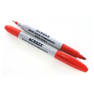 Marcador Permanente Ponta Dupla Acrilex - 0.4mm E 1.0mm Vermelho