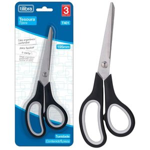 Tesoura Comfort Grip T401 Tilibra - 195mm Preta