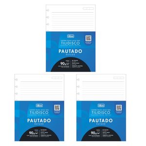 Kit C- 3 Refil Tilidisco Tiliflex 90g-m² Colegial Académie Tilibra - 80 Folhas