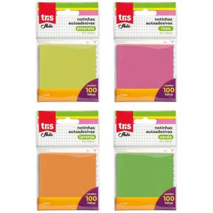 Kit Nota Autoadesiva Tris - Pop 76x76mm 100 Folhas C- 4 Unidades