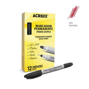 Caixa Marcador Permanente Ponta Dupla Acrilex - Vermelho C- 12 Unidades