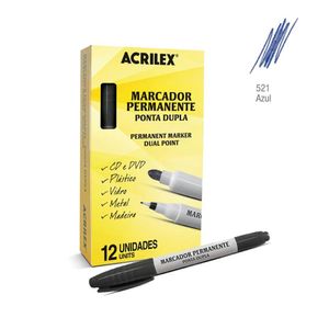 Caixa Marcador Permanente Ponta Dupla Acrilex - Azul C- 12 Unidades