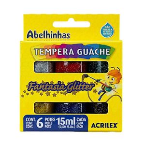 Tinta Guache Fantasia Glitter Acrilex - 6un C-15ml