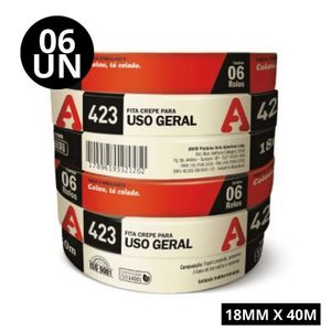 Kit C- 6 Fita Crepe Para Uso Geral Adere - 18mm X 50m