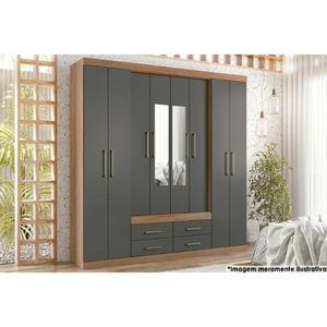 Guarda Roupa Casal 8 Portas E 4 Gavetas C- Espelho Nápoles Jatoba-grafitte - Santos Andirá