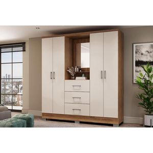 Guarda Roupa Solteiro 4 Portas E 3 Gavetas C- Espelho Roma 1181 C- Pés Freijo-off White - Carraro